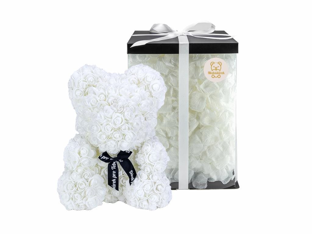 Medvídárek Big Romantic 40 cm biely Medvedík z ruží