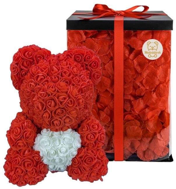 Medvídárek Big Romantic 40 cm svetlo červený s bielym srdcom...