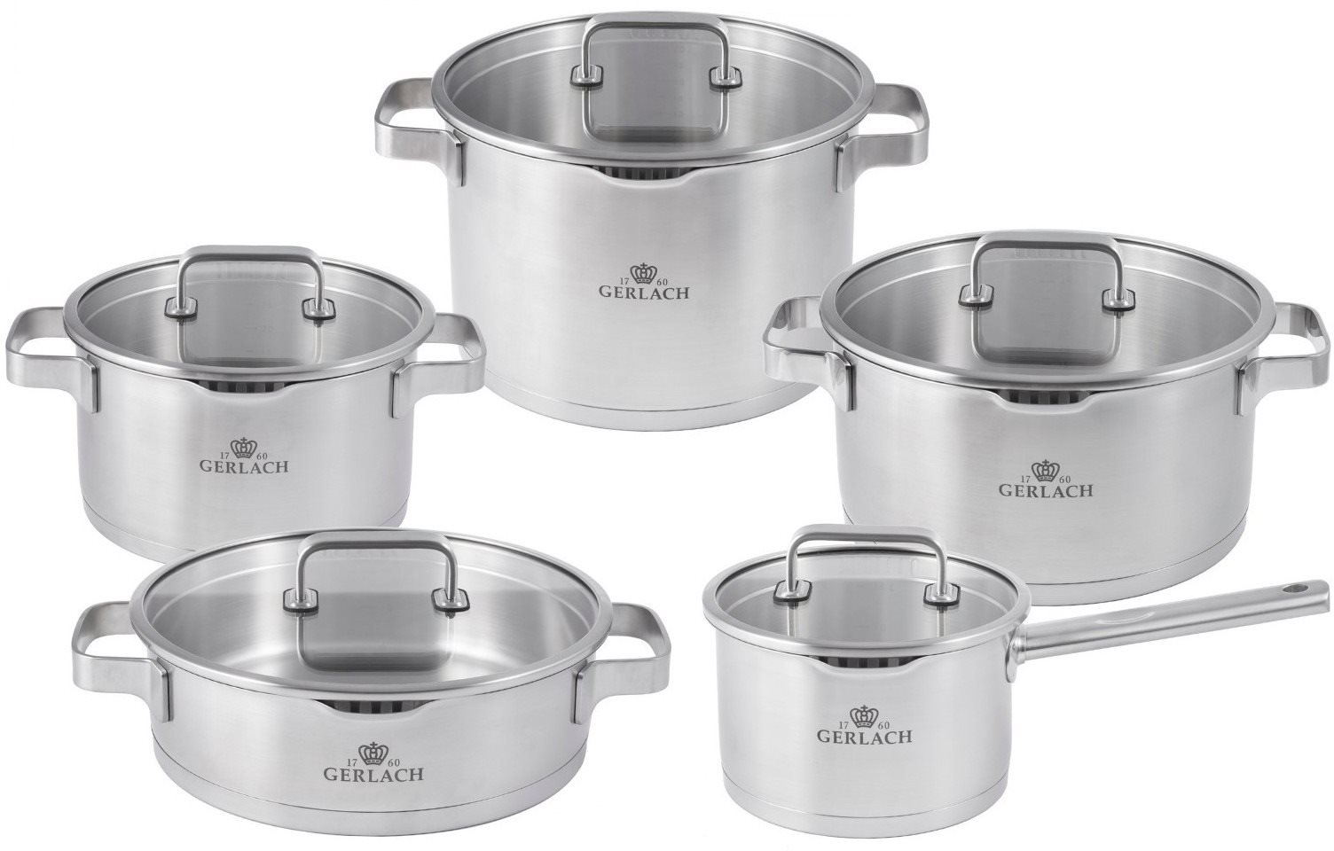 Gerlach PRESTIGE PLUS Edelstahl-Kochgeschirr-Set 10-teilig Topfset
