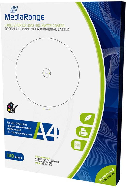 MediaRange CD/DVD/Blu-ray Etiketten 15 mm - 118 mm weiß Sticker