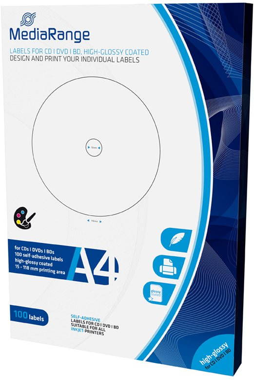 Mediarange CD / DVD / Blu-ray-Etiketten 15 mm - 118 mm Weiß...