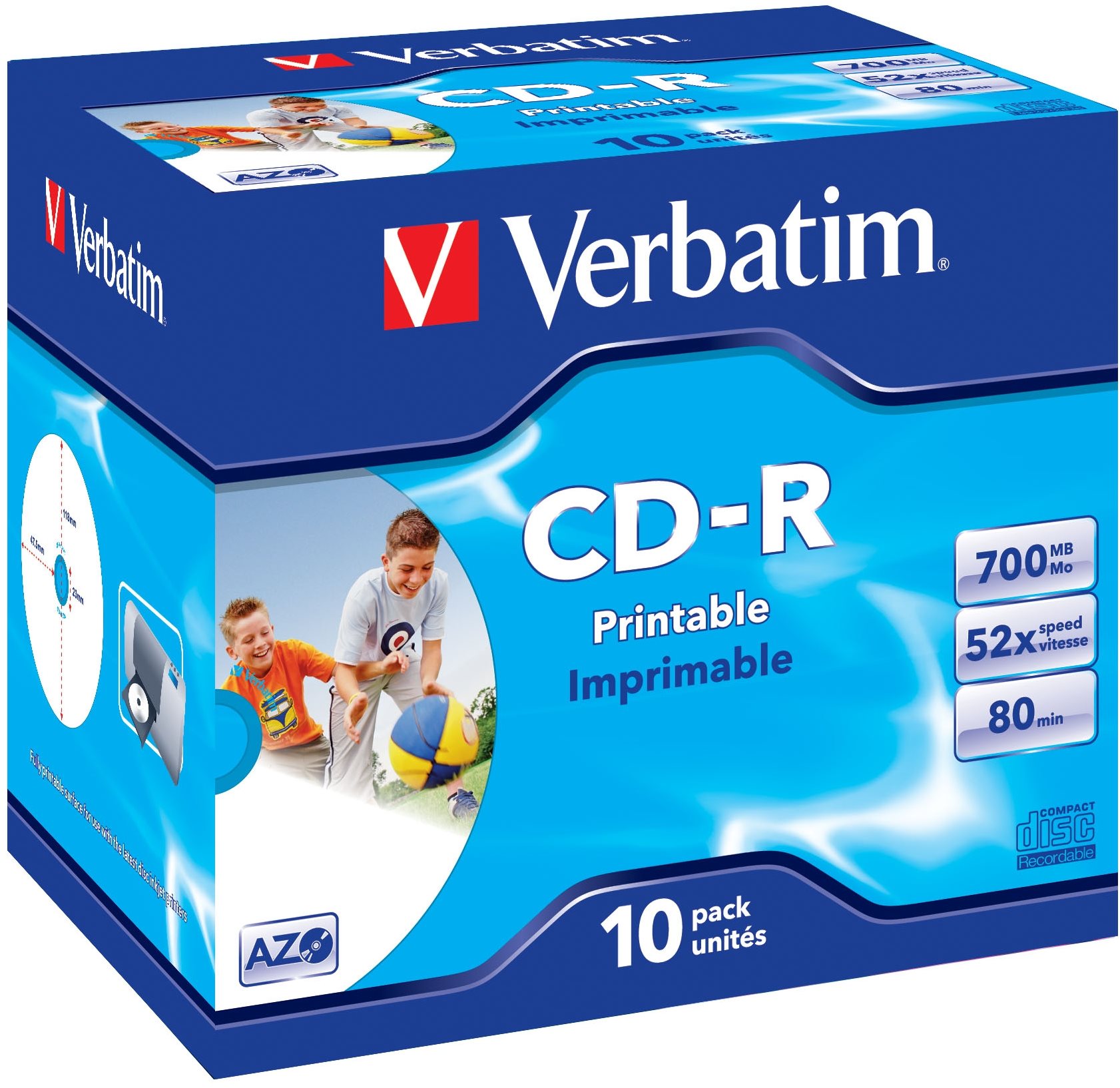 VERBATIM CD-R AZO 700MB, 52x, printable, jewel case 10 pcs Média