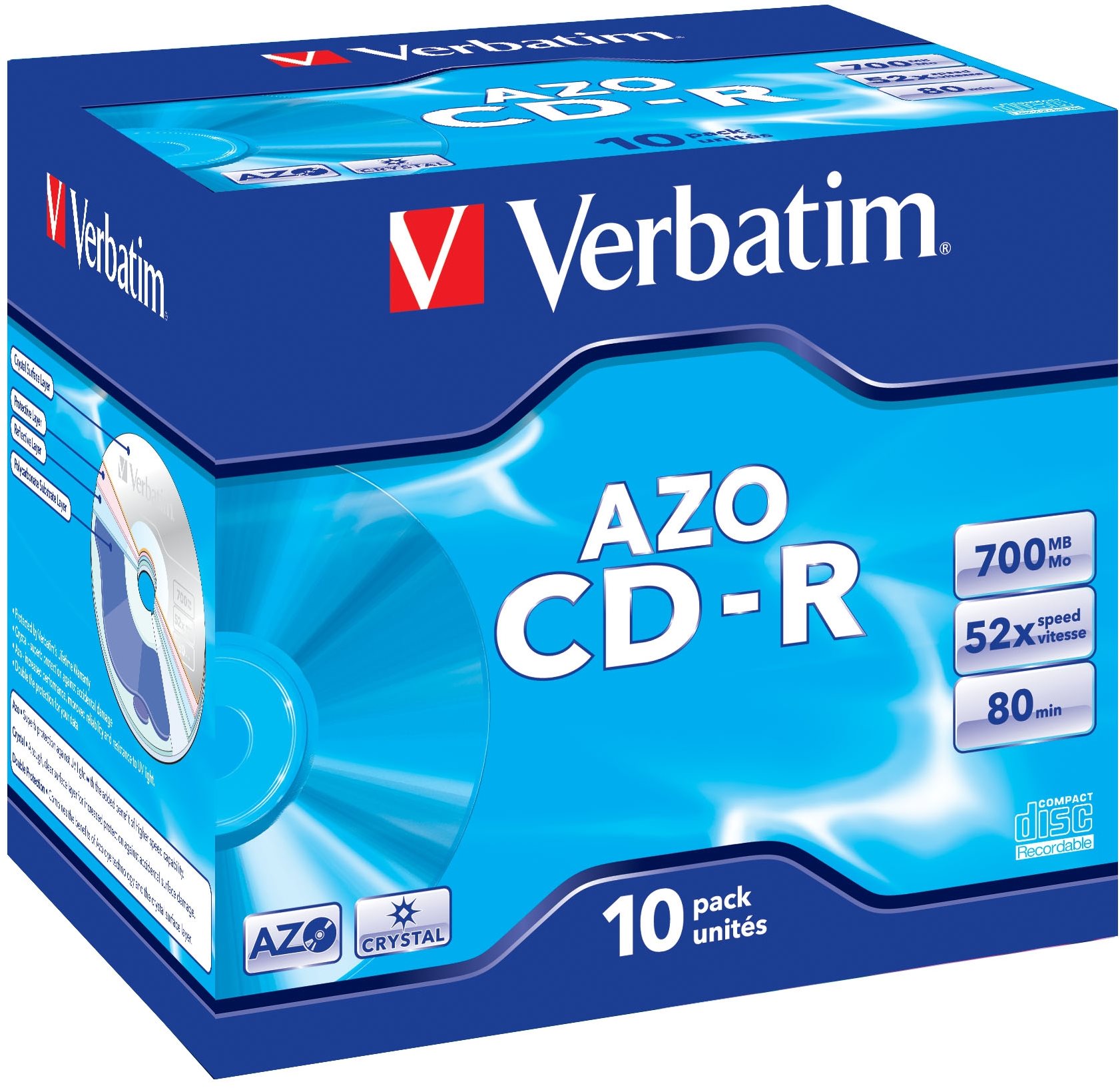VERBATIM CD-R AZO 700MB, 52x, jewel case 10 pcs Média