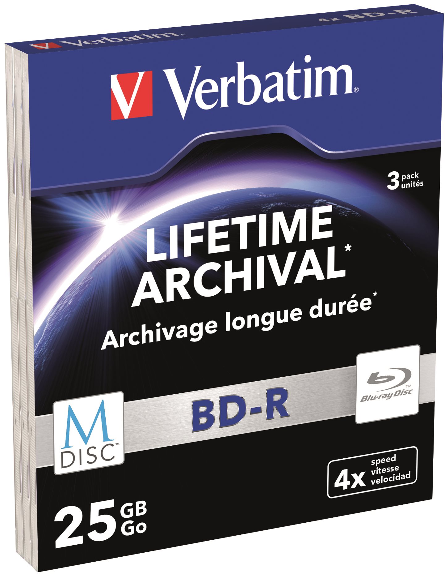 VERBATIM M-DISC BD-R SL 25GB, 4x slim case 3 pcs Média