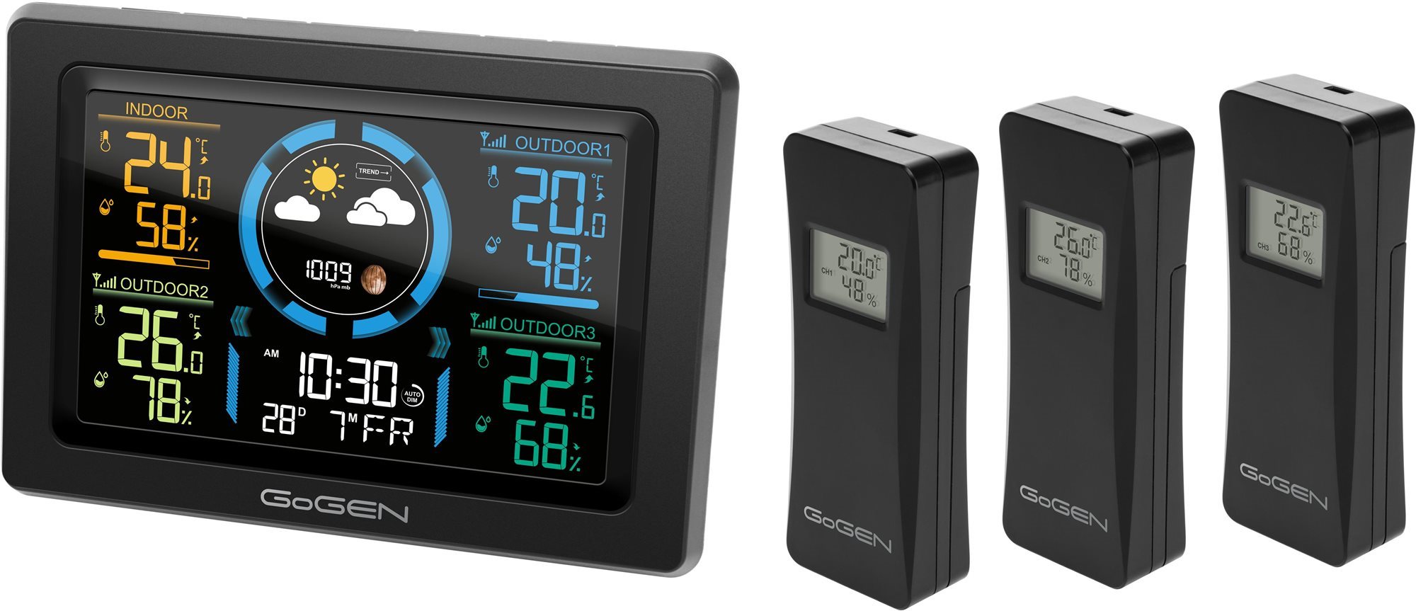 GoGEN ME 3397 B, 3 senzory Meteostanica
