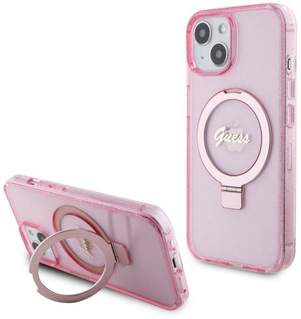 Guess IML Ring Stand Glitter iPhone 15 Pro Max MagSafe rózsaszín...