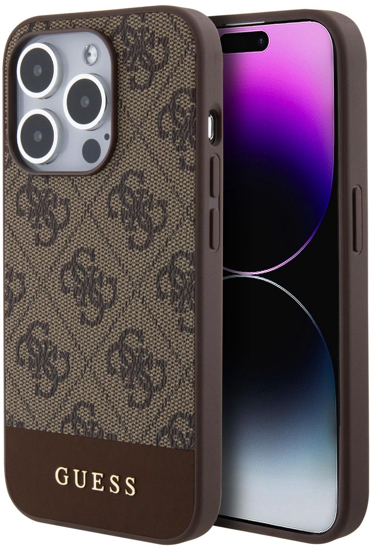 Guess PU 4G Stripe MagSafe Back Cover für iPhone 15 Pro Max braun...