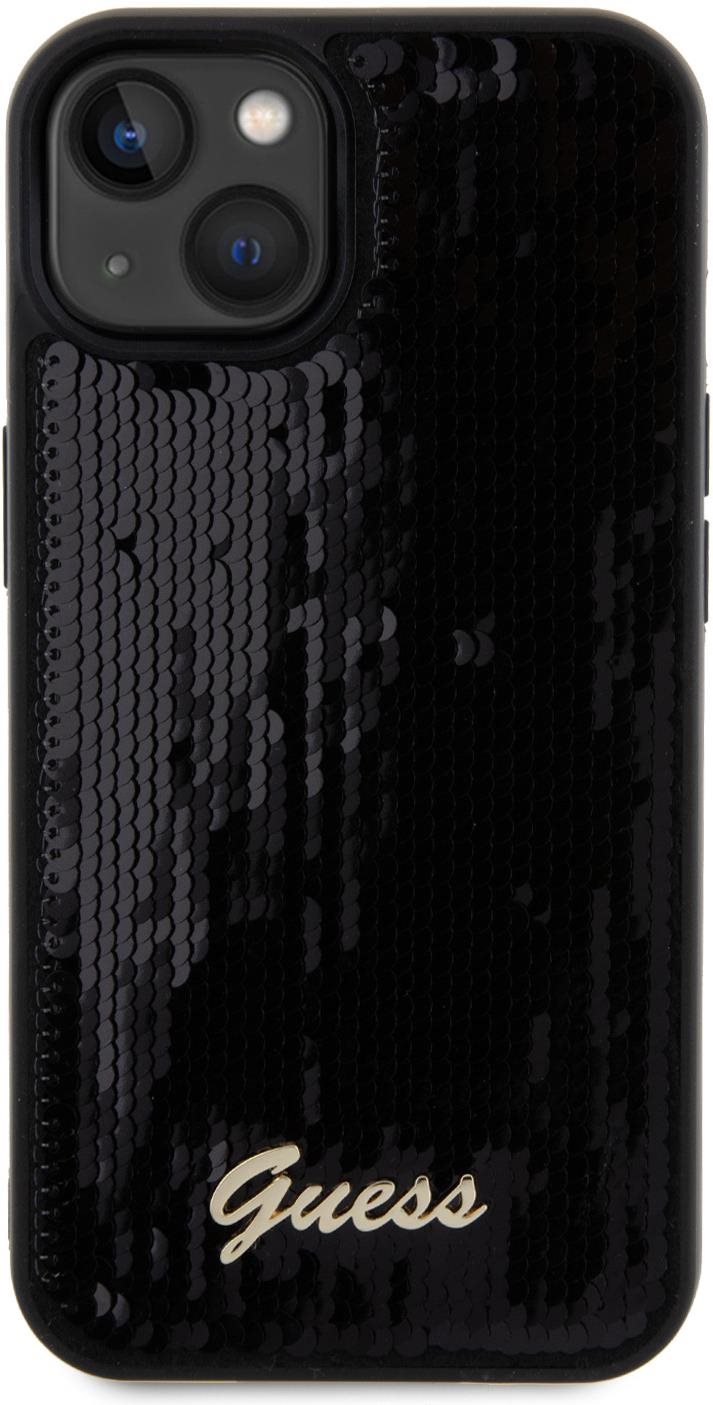Guess Sequin Script Logo Back Cover für iPhone 13 Schwarz Handyhülle