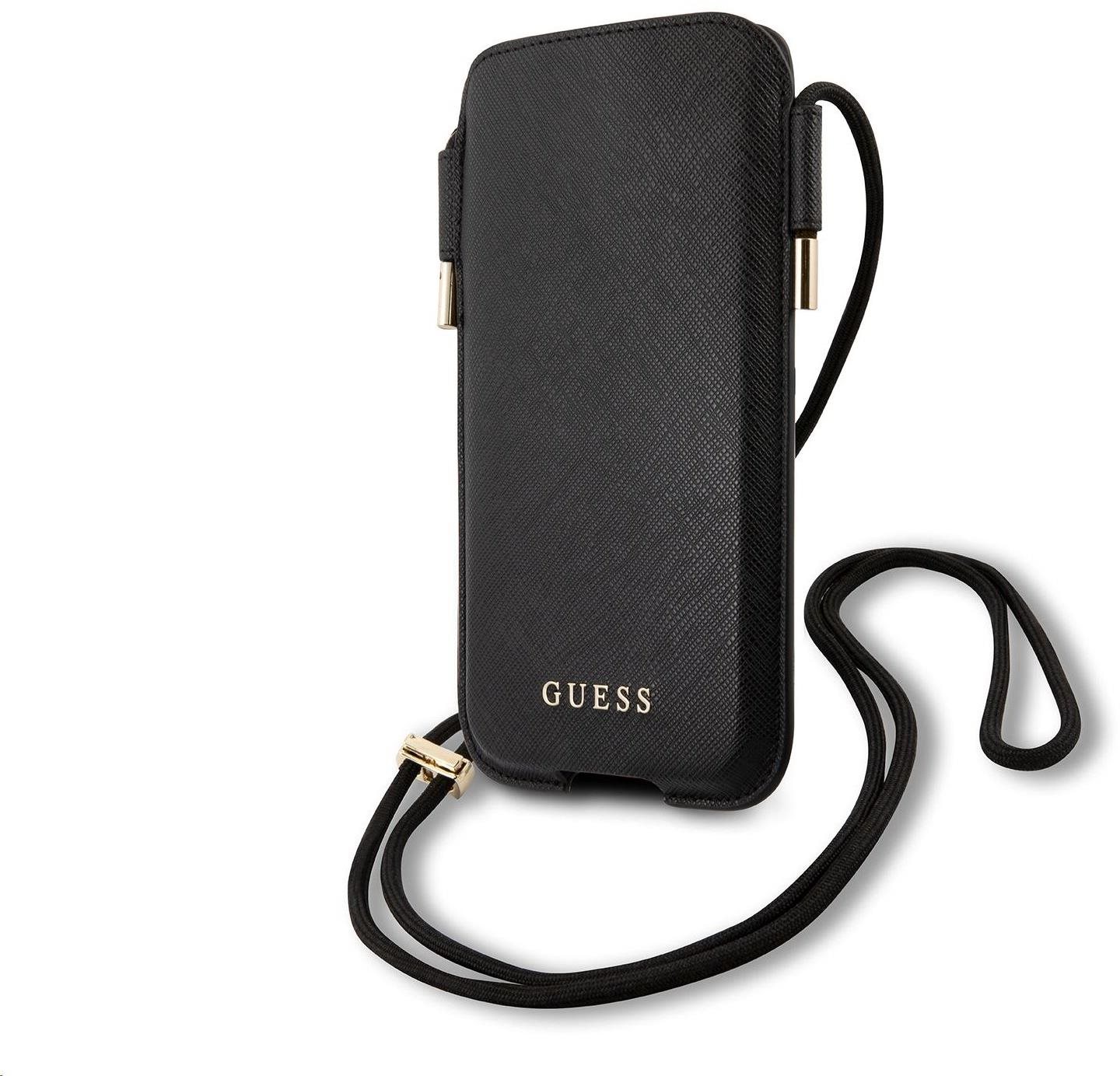 Guess PU Saffiano Pouch Logo Script S/M Black Étui de téléphone...