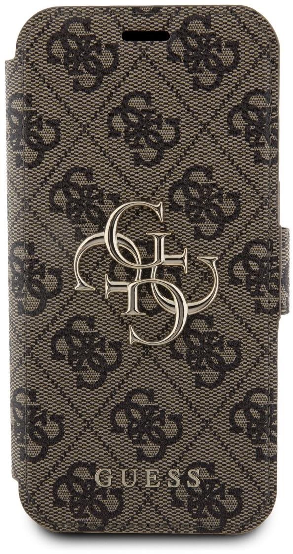 Guess PU 4G Metal Logo Book iPhone 15 Pro barna tok Mobiltelefon tok