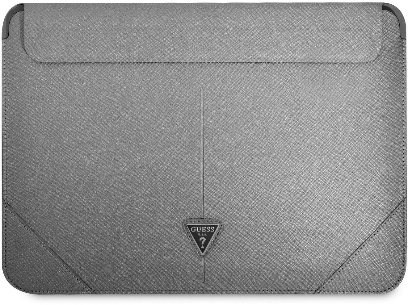 Guess Saffiano Triangle Metal Logo Computer Sleeve 16" Silver...