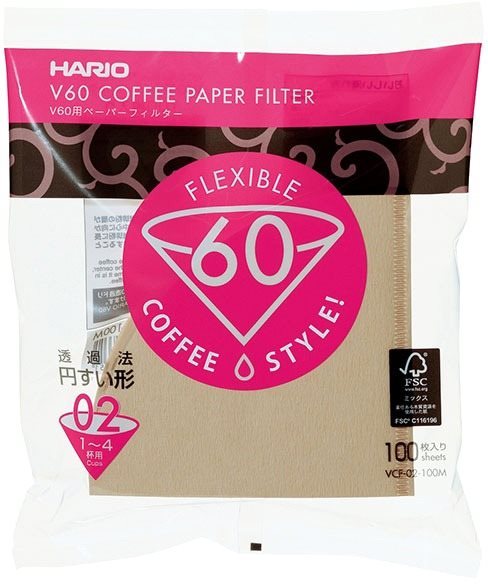 Hario, papierové filtre V60-02, nebielené, 100 ks Filter na kávu