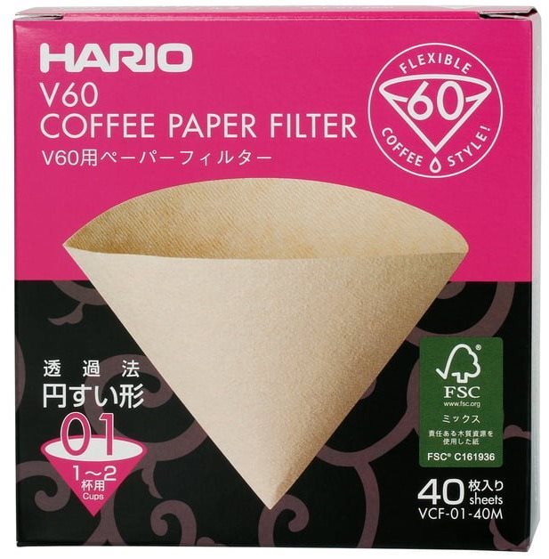 Hario Misarashi papírové filtry V60-01, nebělené, 40ks Filtr na kávu
