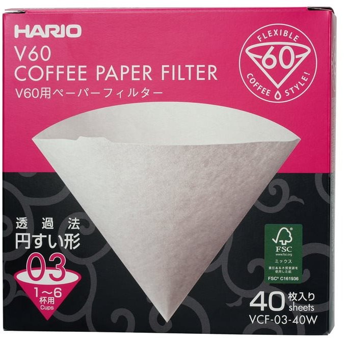 Hario V60-03 (VCF-03-40W) papír kávéfilter, fehér, 40 db Kávéfilter
