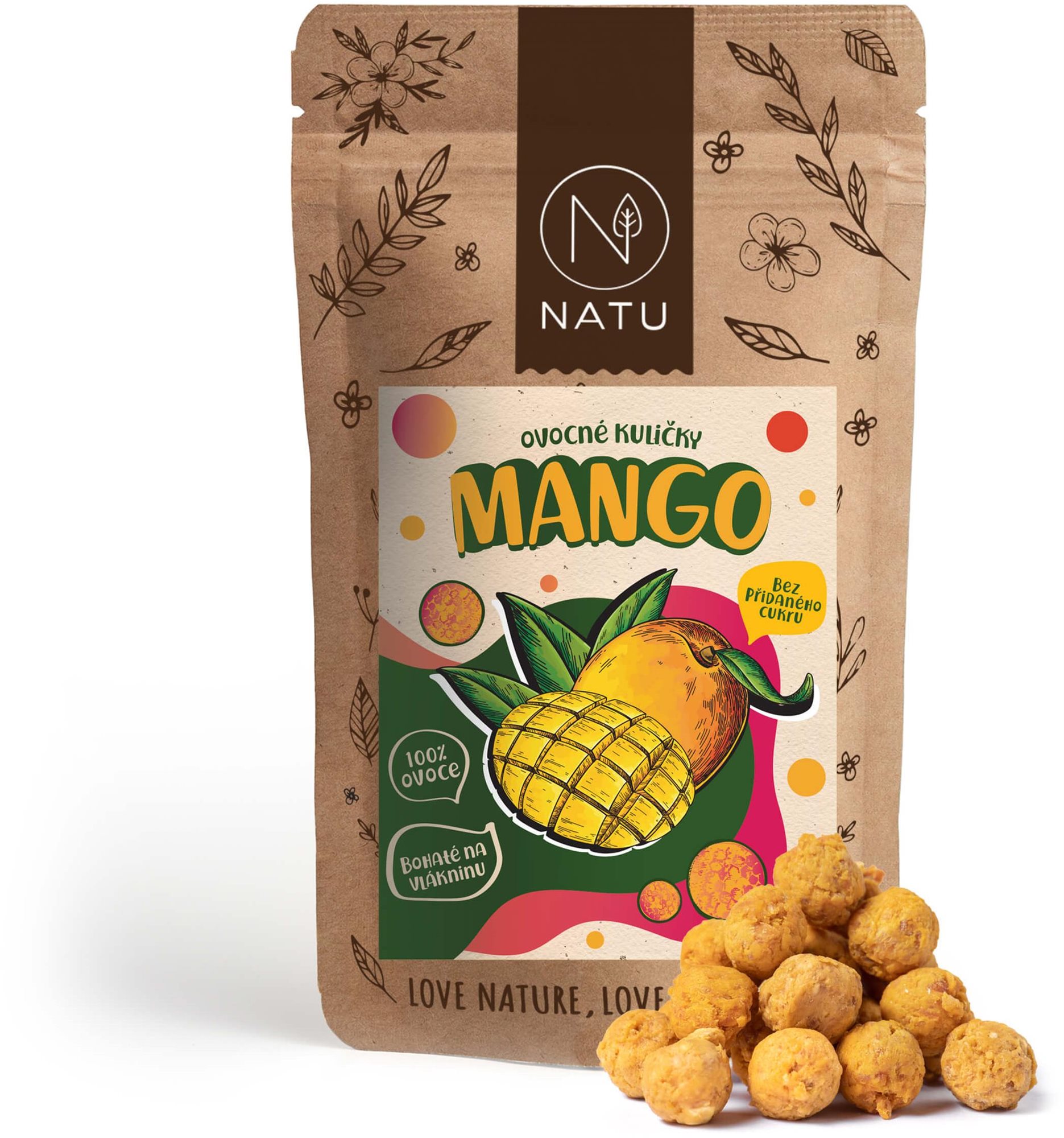 NATU s.r.o. Ovocné guľôčky mangové 90 g Sušené ovocie