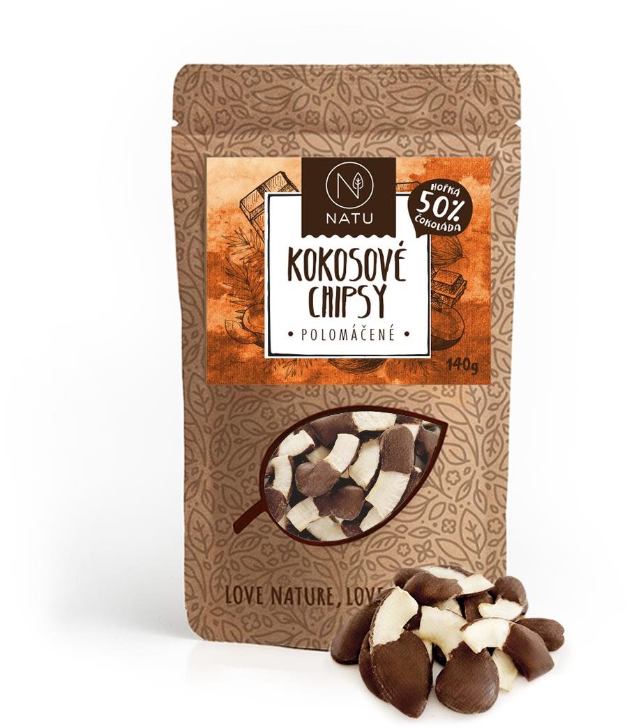 Natu Kokosové chipsy polomáčané 50 % horká čokoláda 140 g Zdravé...