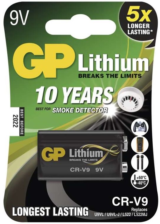 GP CR-V9 (9V) Lithium 1 Stück in Blisterpackung Einwegbatterie
