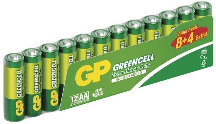 GP Greencell AA cink elem (R6), 8+4 db Eldobható elem