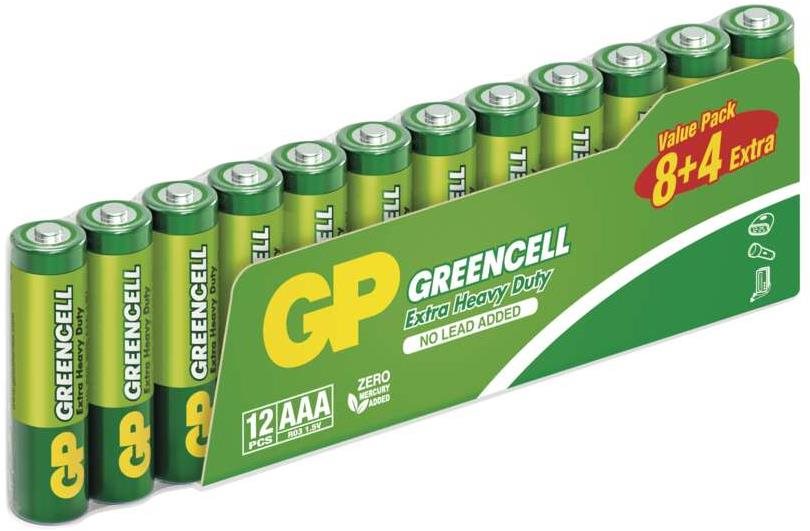 GP Greencell AAA cink elem (R03), 8+4 db Eldobható elem