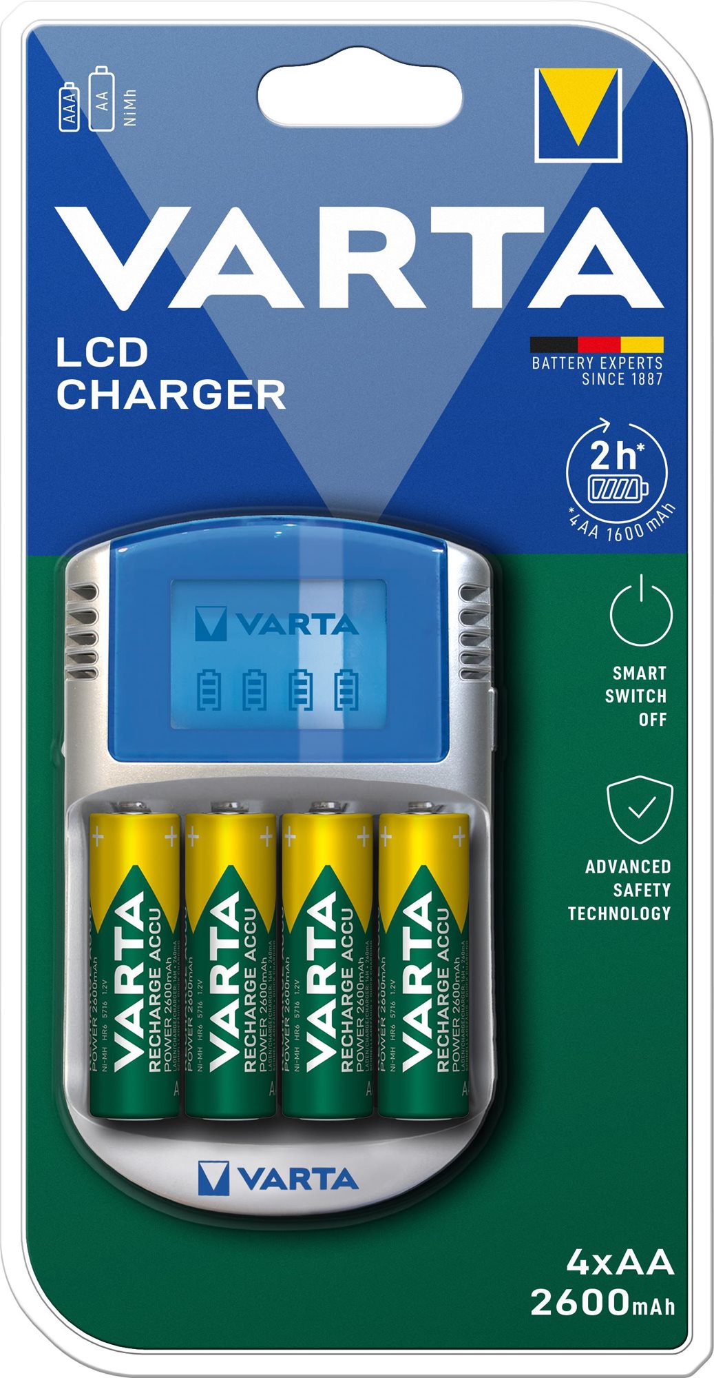 VARTA LCD Charger Töltő + 4 AA 2600 mAh R2U & 12 V & USB Töltő és...