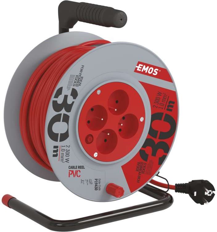 Rallonge électrique EMOS en PVC sur tambour - 4 prises, 30m, 1mm2...