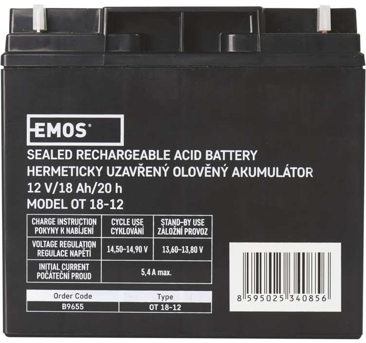 EMOS Bezúdržbový olovený akumulátor 12 V/18 Ah Batéria pre záložný...