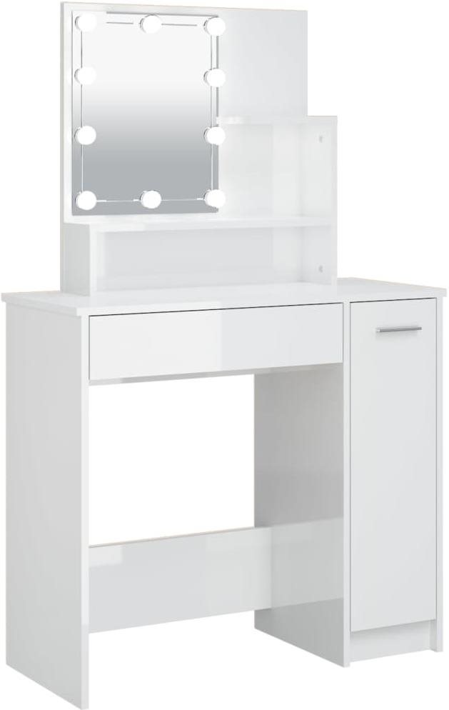 Shumee Toaletný stolík s LED lesklý biely 86,5 × 35 × 136 cm...