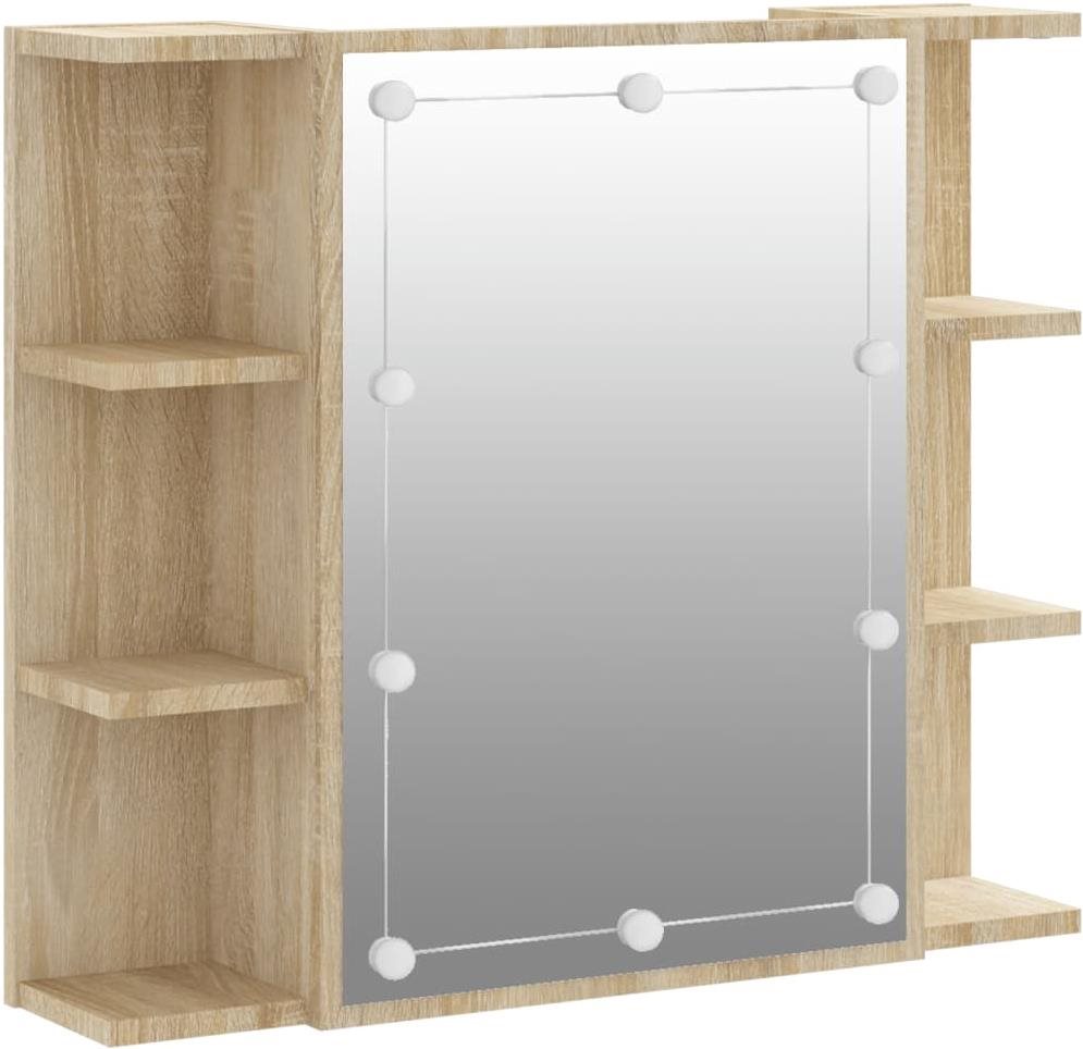 SHUMEE Zrkadlová skrinka s LED, dub sonoma, 70 × 16,5 × 60 cm...