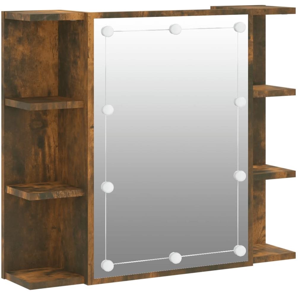 SHUMEE Zrkadlová skrinka s LED, dymový dub, 70 × 16,5 × 60 cm...