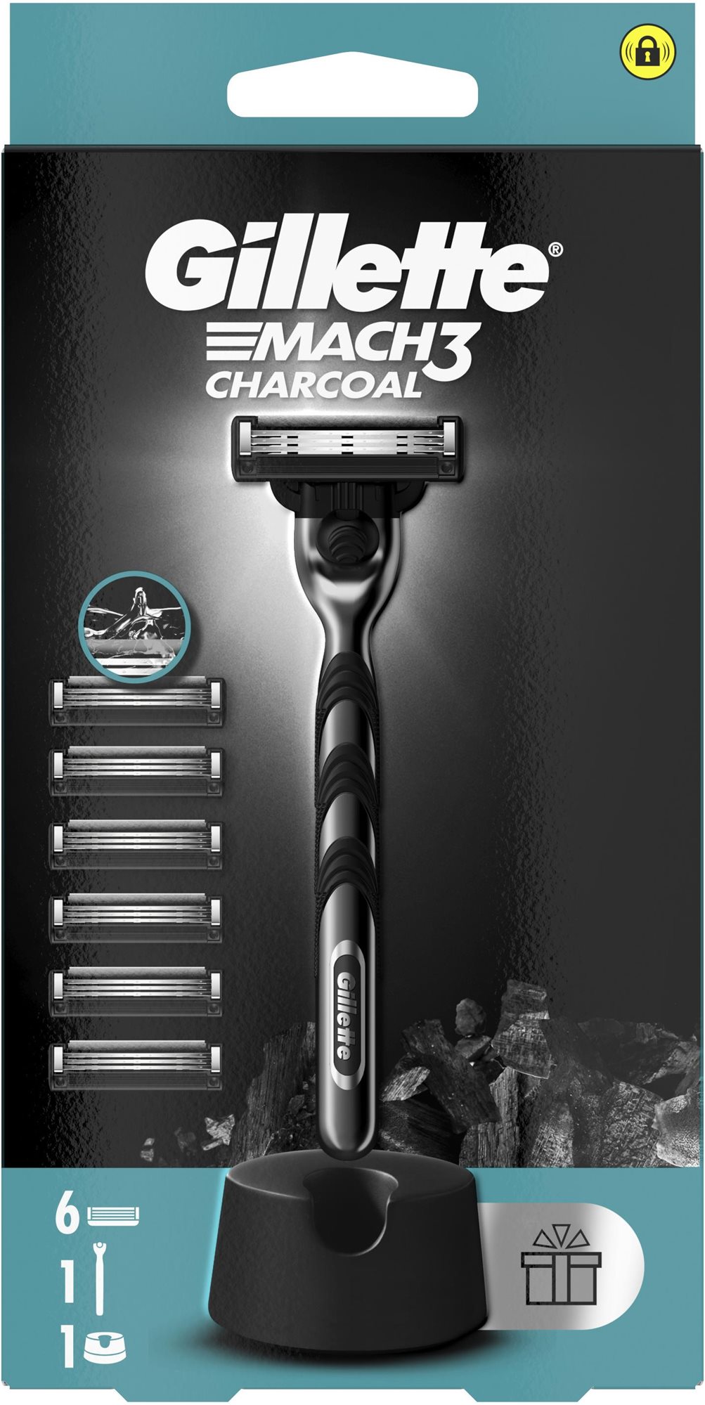 GILLETTE Mach3 Charcoal + hlavica 6 ks Holiaci strojček