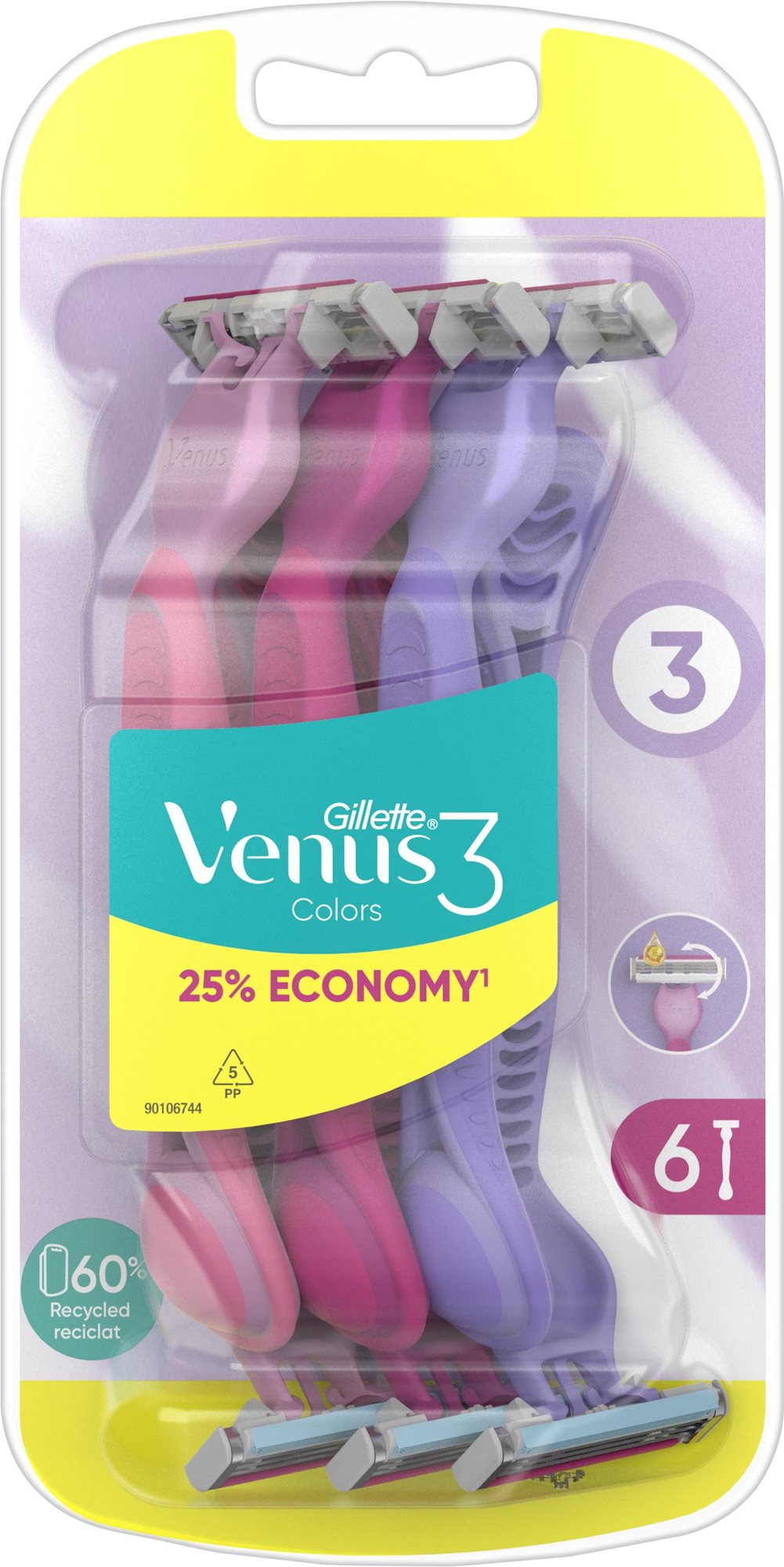 GILLETTE Simply Venus 3 Yellow 6 ks Jednorazové dámske holiace...