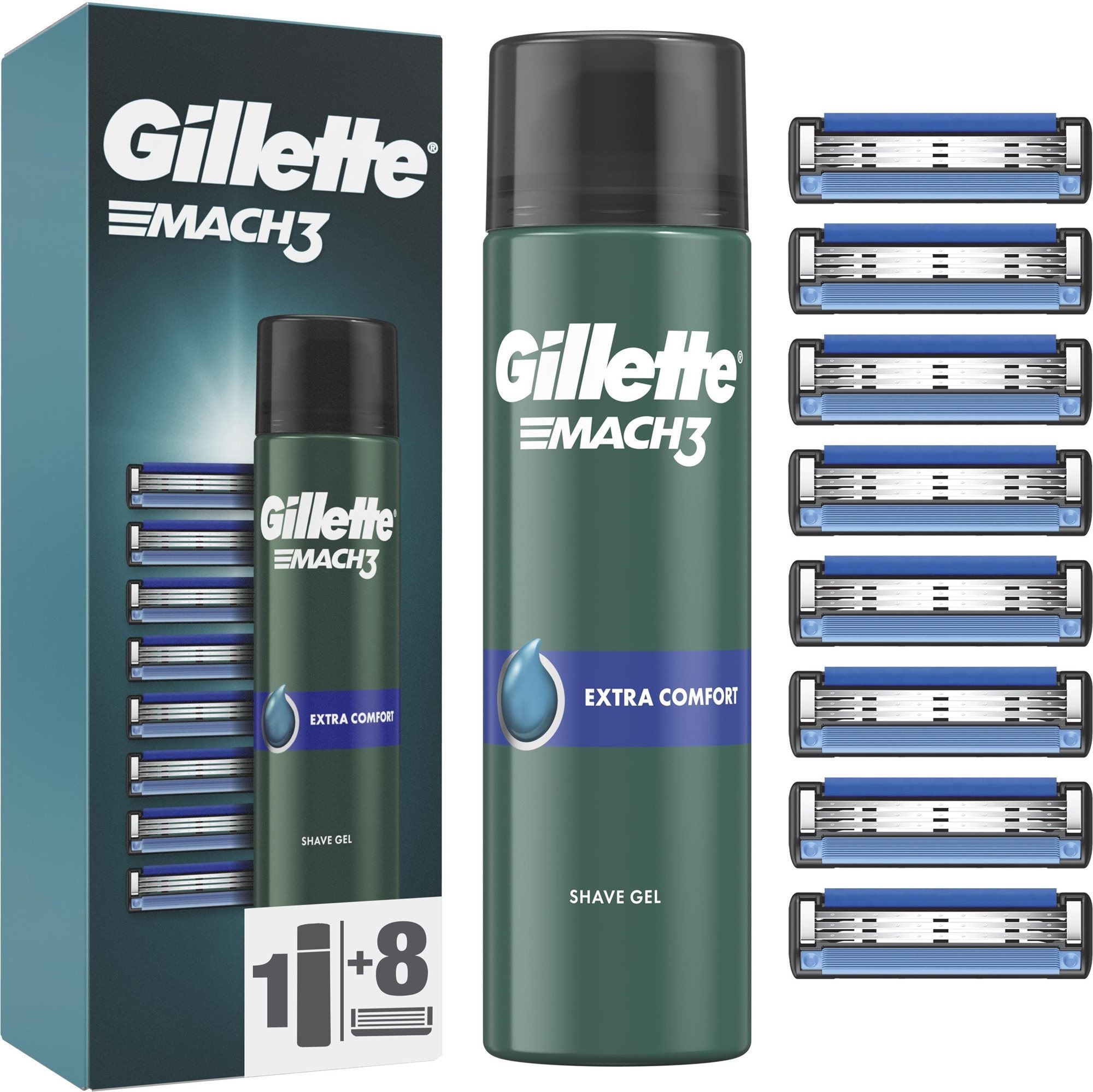 GILLETTE Mach3 8 ks + Gél 200 ml Pánske náhradné hlavice