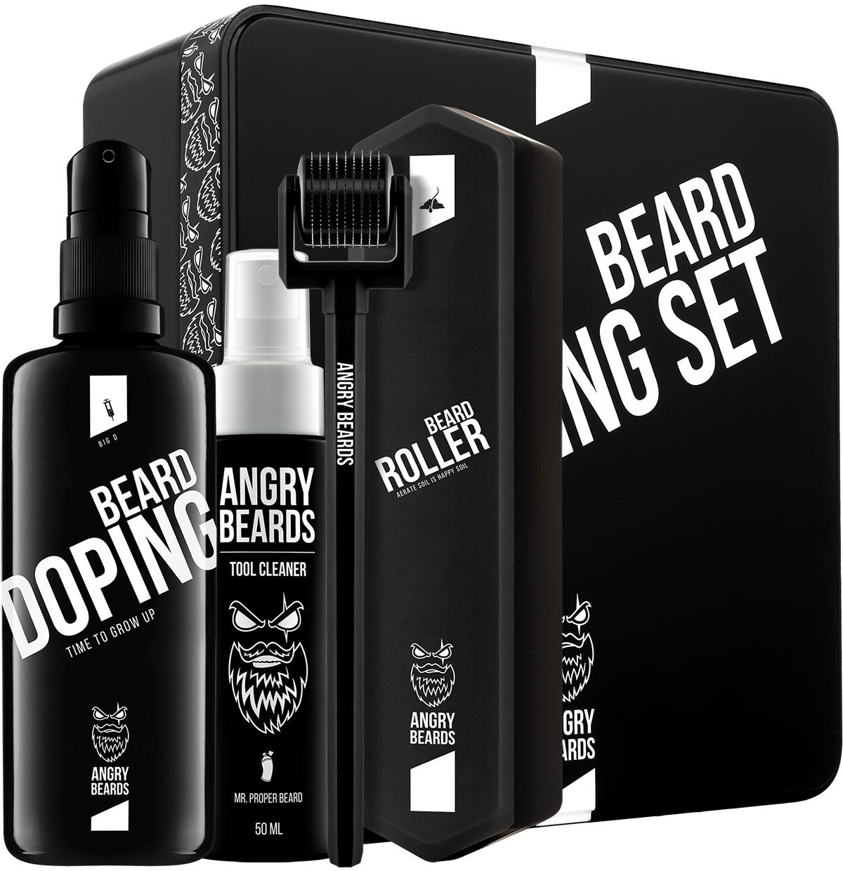 ANGRY BEARDS Sada na rast fúzov – Roller a Doping 100 ml Pánska...