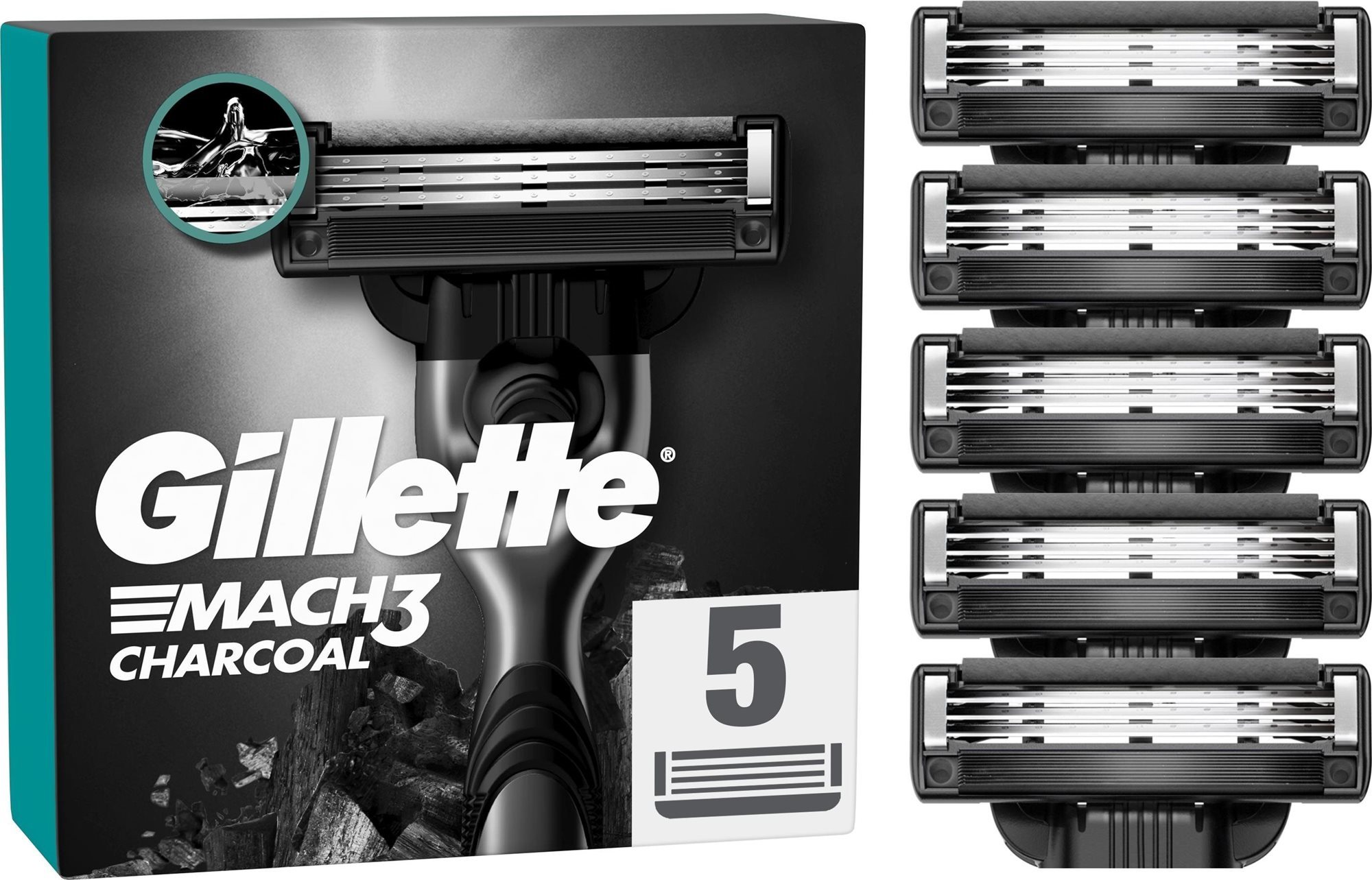 GILLETTE Mach3 Charcoal 5 ks Pánske náhradné hlavice