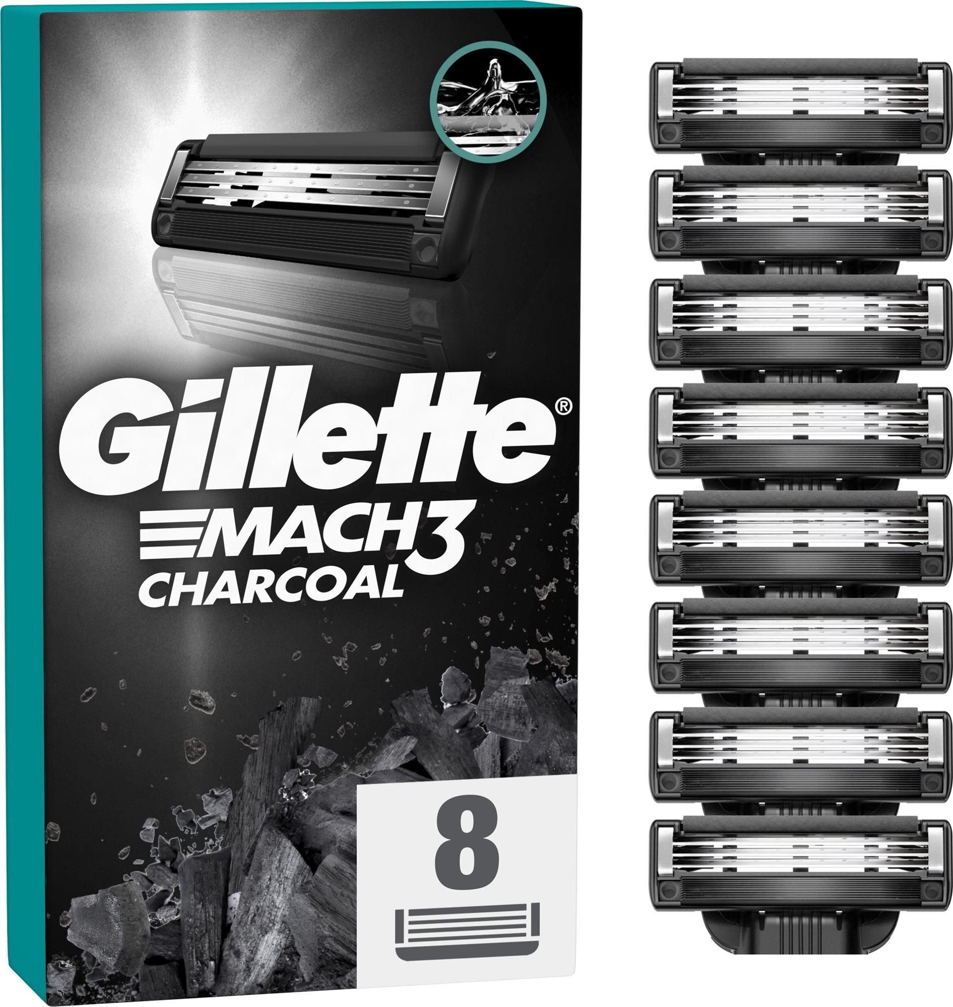 GILLETTE Mach3 Charcoal - 8db Férfi borotvabetét