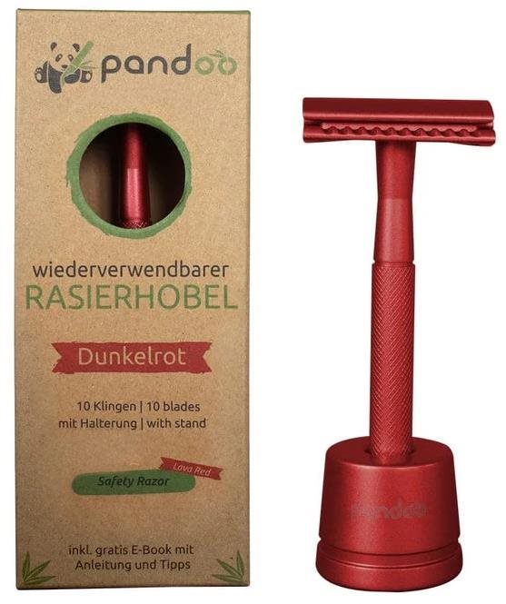 PANDOO Kovový holiaci strojček so stojanom lávovo červený + 10 ks...
