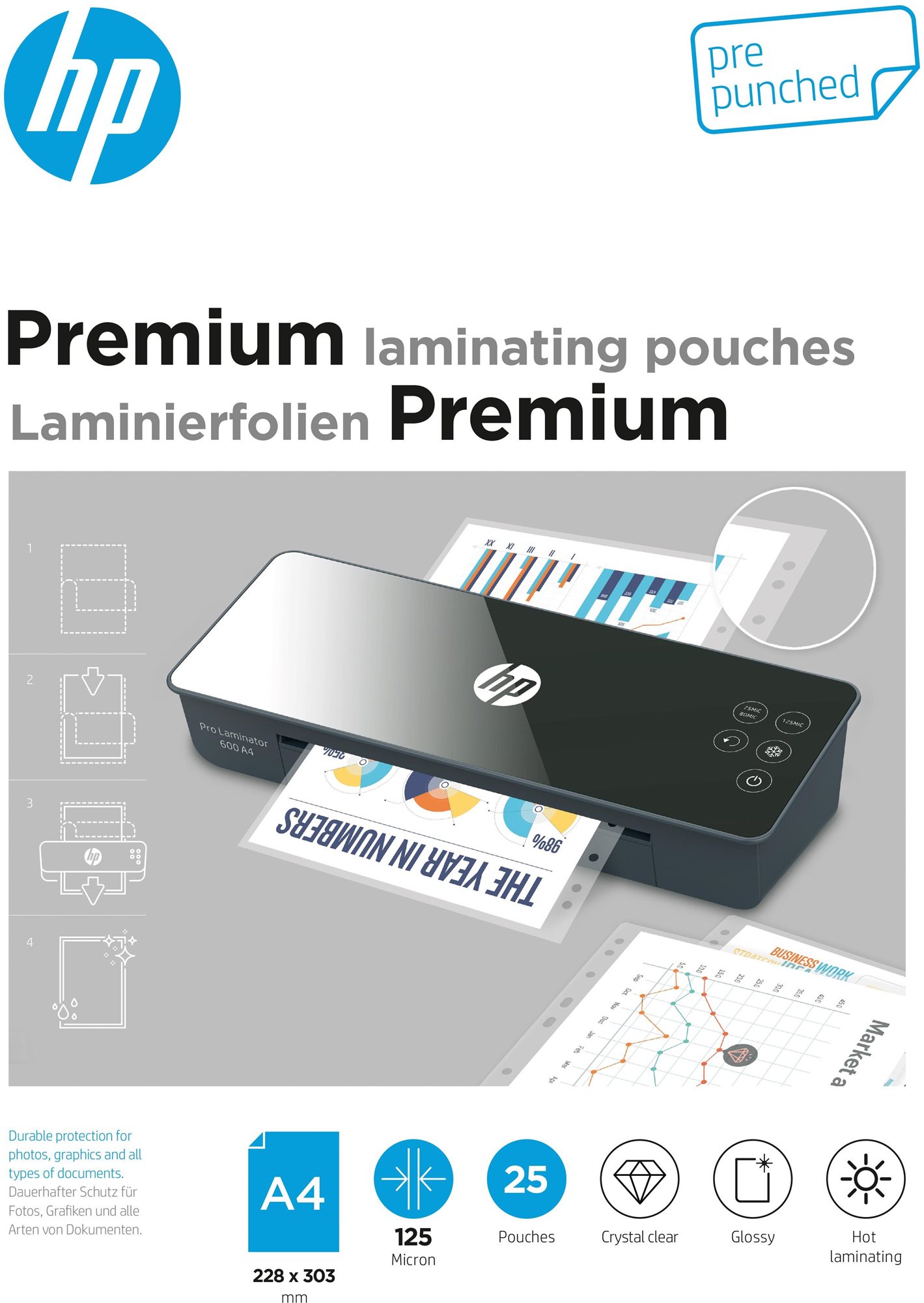 HP Premium A4 perforált 125 mikron, 25 db Lamináló fólia