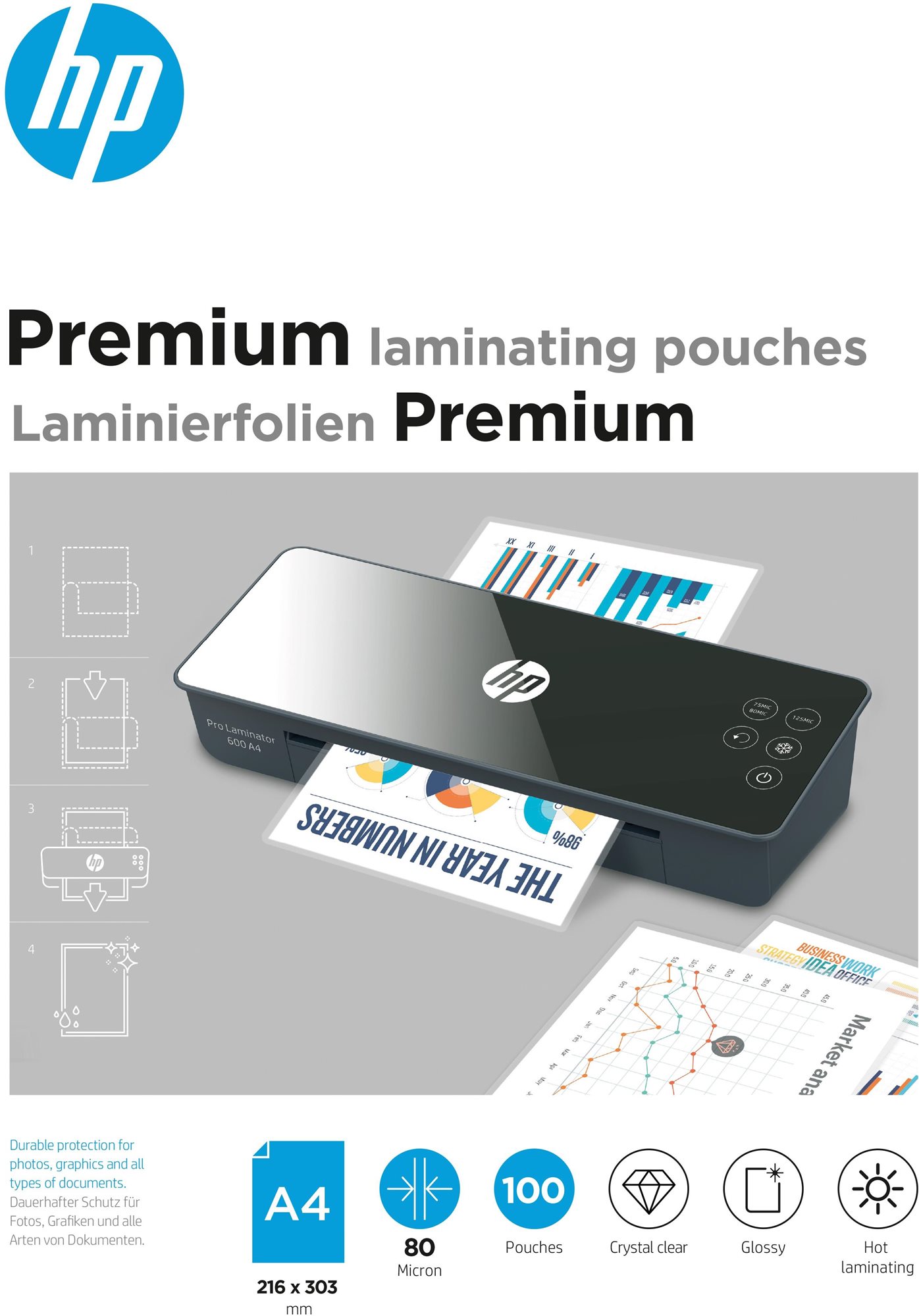 HP Premium A4 - 80 mikron, 100db Lamináló fólia