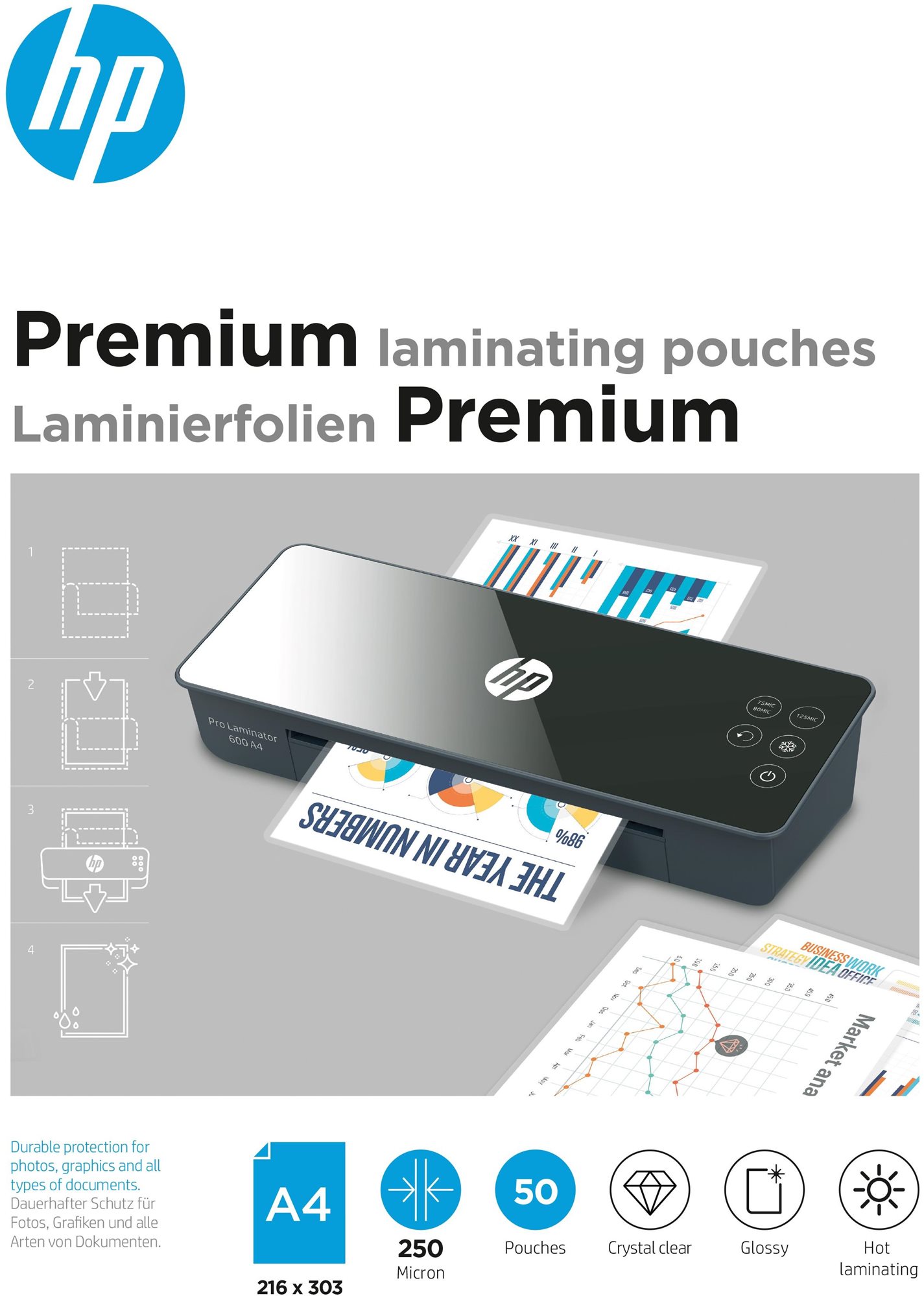 HP Premium A4 250 Micron - 50db Lamináló fólia