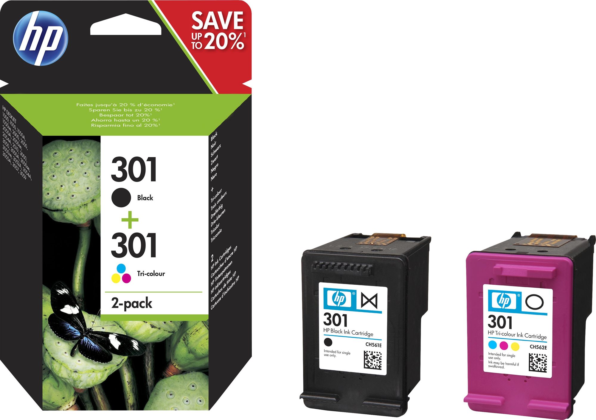 HP INK CARTRIDGE NO 301 B/C/M/Y COMBO 2-PACK Druckerpatrone