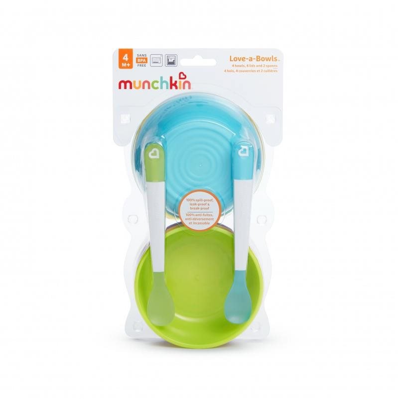 Munchkin – Set barevných misek s víčky a lžičkami Dětská jídelní sada
