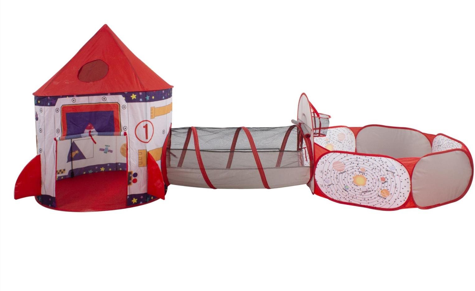 Aga4Kids Detský hrací stan s preliezacím tunelom Raketa Detský stan