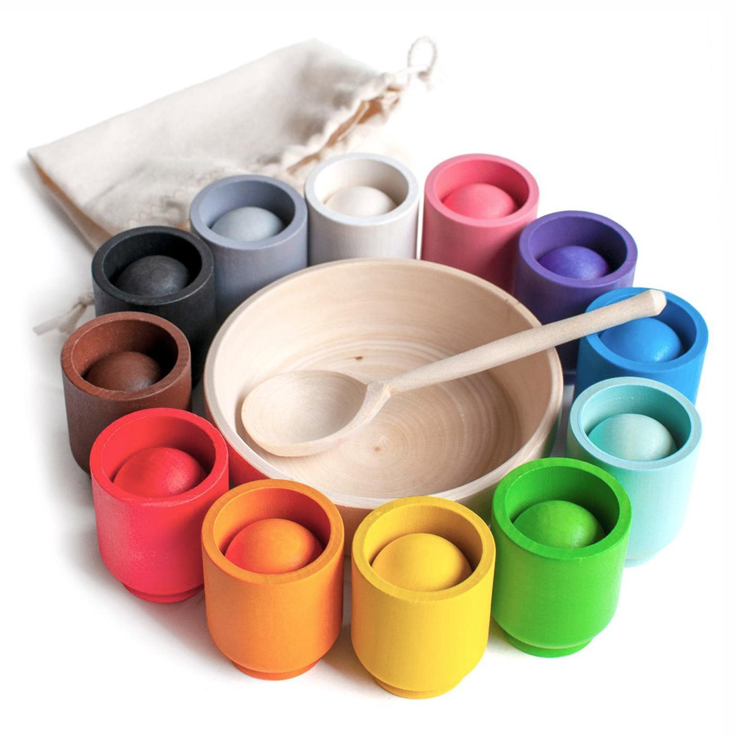 Ulanik Montessori dřevěná hračka "Balls in cups" Vzdělávací sada