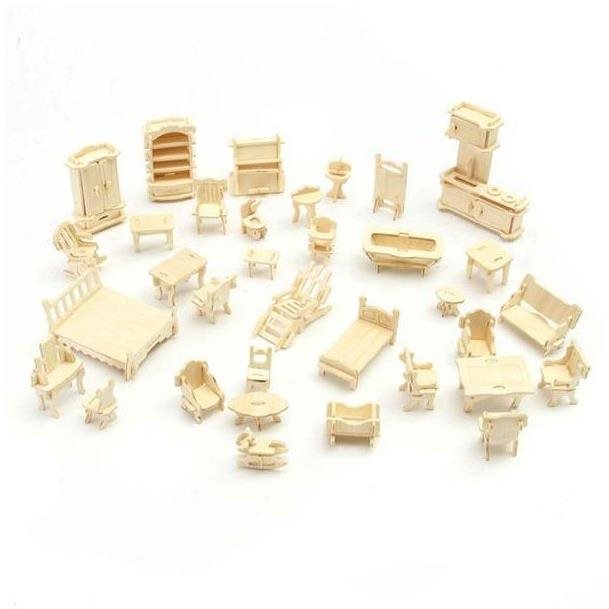 Kruzzel 9423 3D puzzle nábytok pre bábiky 34 ks Motorická hračka