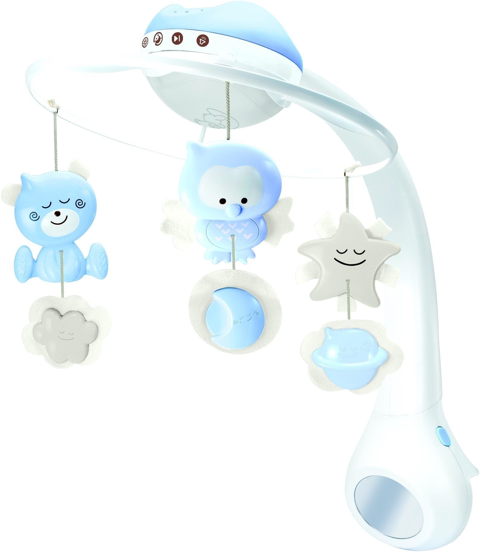 Hudobný kolotoč s projekciou 3 v 1 modrý Kolotoč nad postieľku