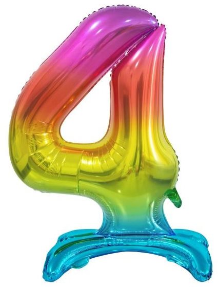 Balónik fóliový číslica dúhová na podstavci, 74 cm – 4 Balóny