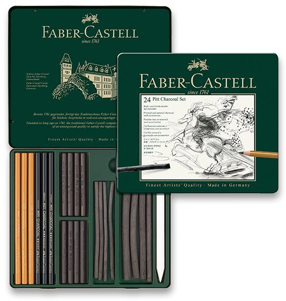 FABER-CASTELL Pitt Monochrome Uhle v plechovej škatuľke, súprava 24...