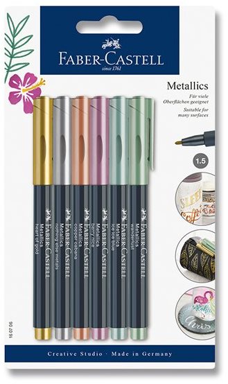 Popisovače Faber-Castell Metallics, 6 metalických barev Popisovače