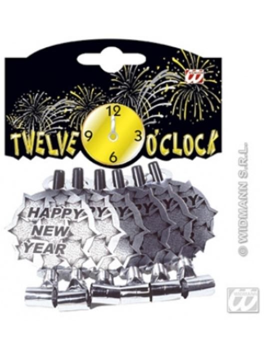 Frkačky Happy New Year – Silvester – strieborné – 6 ks Párty doplnky