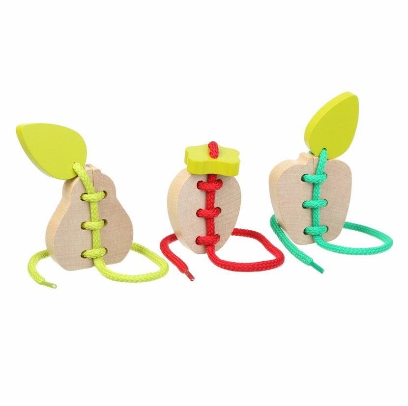 Cubika 14811 Fruit Threader - Set of 3 Wooden Lacing Toys - 6...